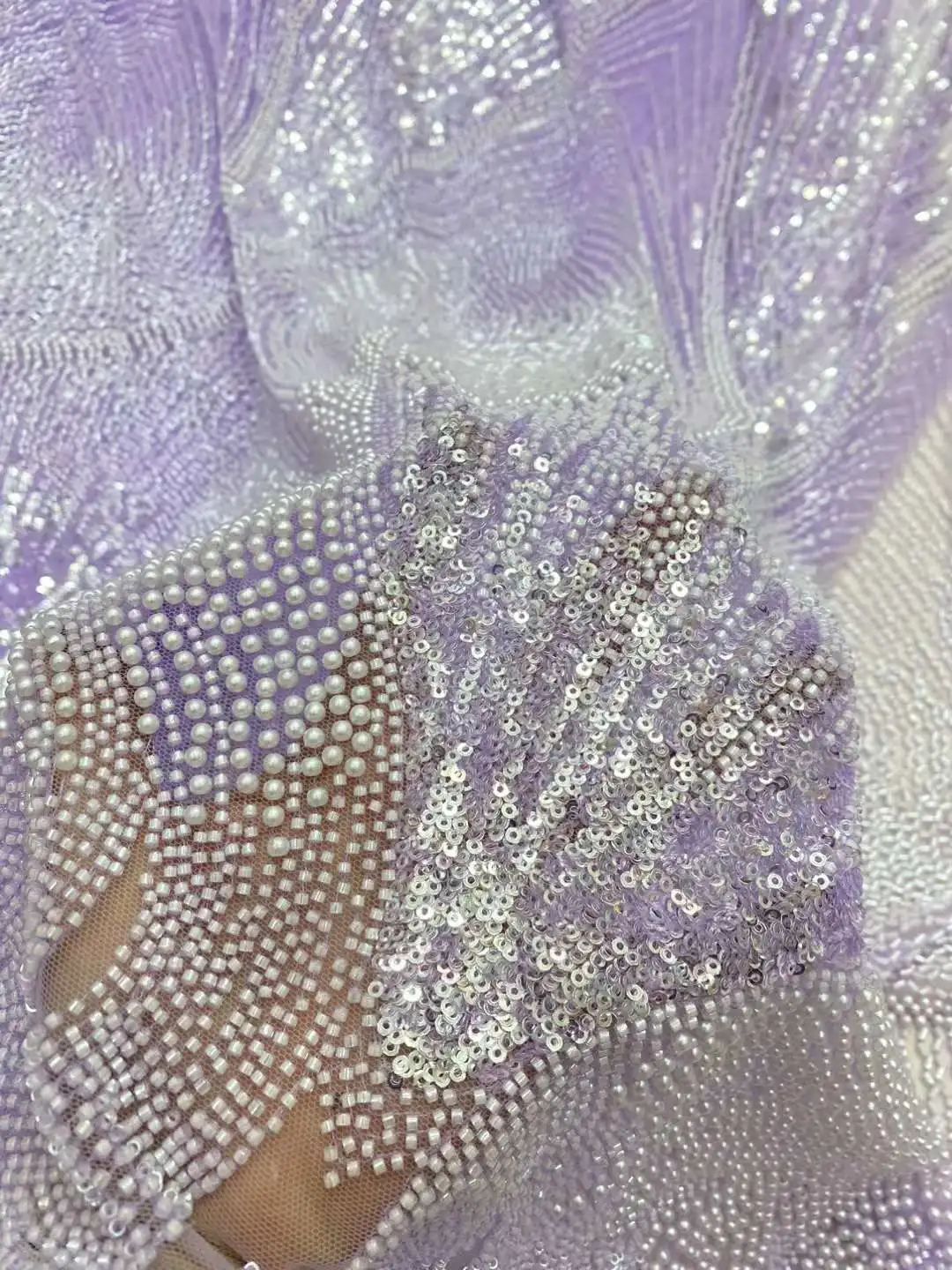 Tissu Nigérian en Dentelle Perlée pour Marié Français, Broderie Africaine, Fait à la Main, Maille Haut de Gamme, Paillettes de Luxe pour ix