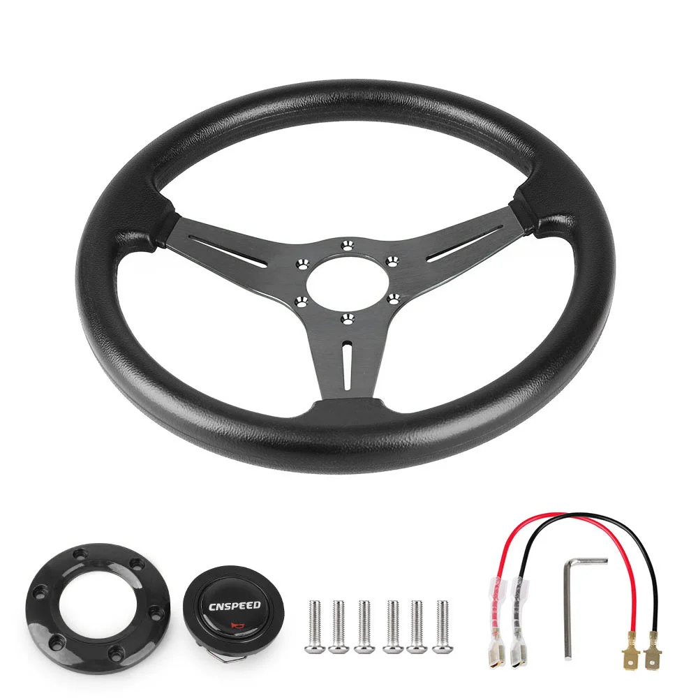 Universal Racing PU Leather Steering Wheel 350mm 14inch Aluminum Alloy Auto Sport Drifting Steering Wheels Deep Dish Corn Style