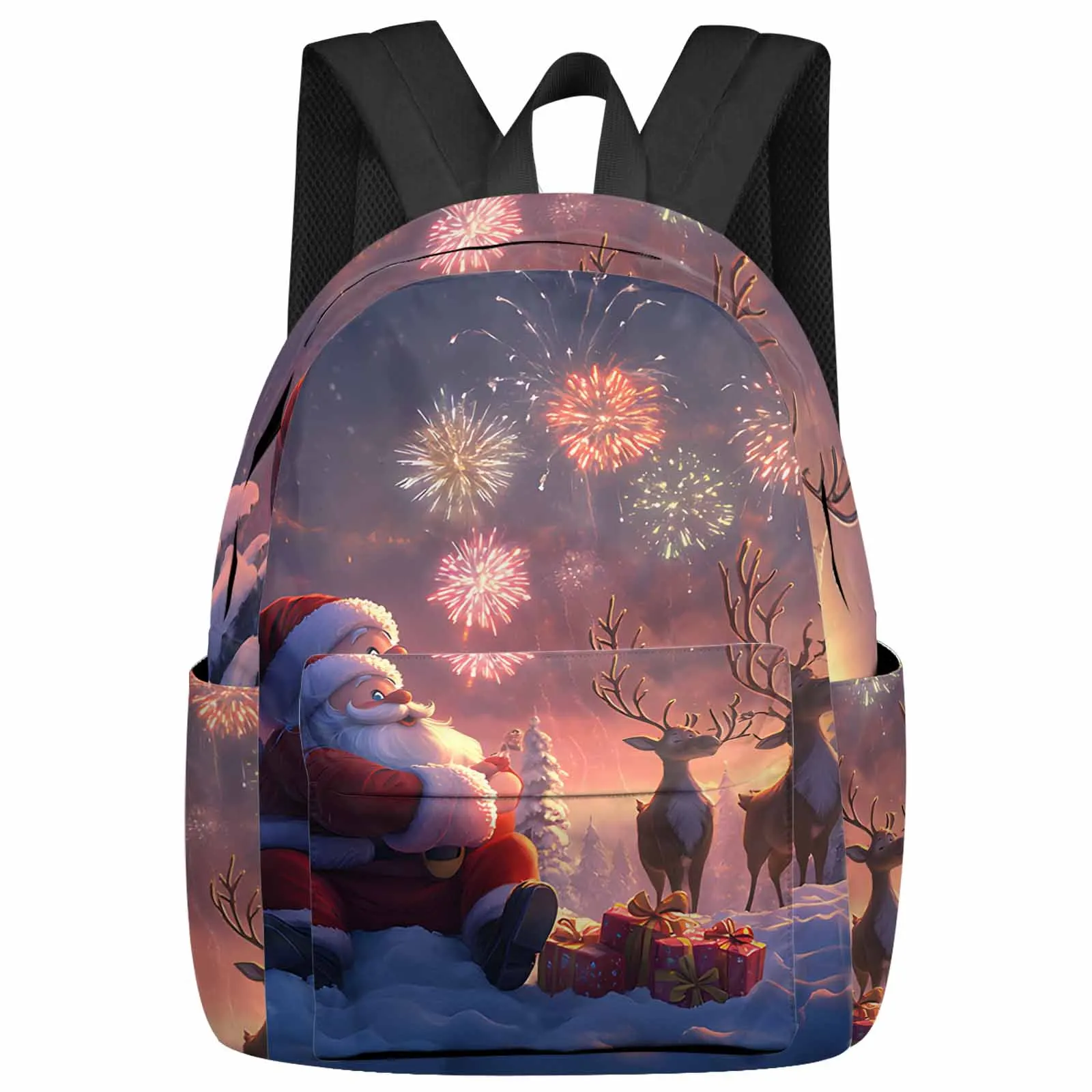 

Santa Claus Reindeer Fireworks Gift Large Capacity Backpack Men Laptop Bags High School Teen College Girl Student Mochila