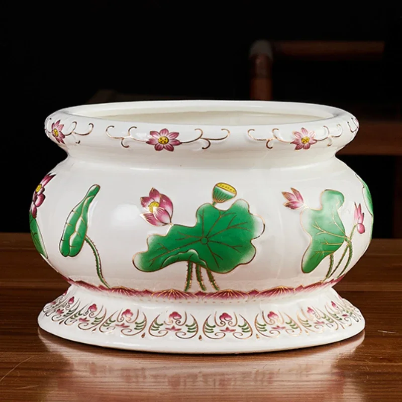 Chinese Creative Relief Ceramic Lotus Buddha Supplies Offering Water Cups, Incense Burners, Vases, Fruit Plates and Ornaments