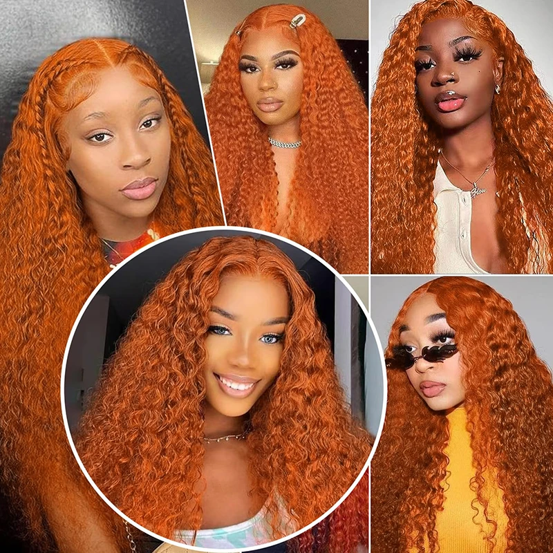 38 بوصة الزنجبيل البرتقال موجة المياه الدانتيل الجبهة باروكة من شعر طبيعي 13x4 13x6 موجة عميقة الدانتيل الباروكة الأمامية شعر بشري مجعد 200 الكثافة
