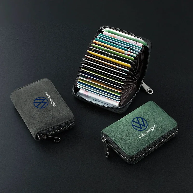 

Suede Wallet Credit Card Holder Blocking Zipper Bag For Volkswagen VW R Line GOLF 3 Polo Jetta Passat GTI Bora Car Accessories