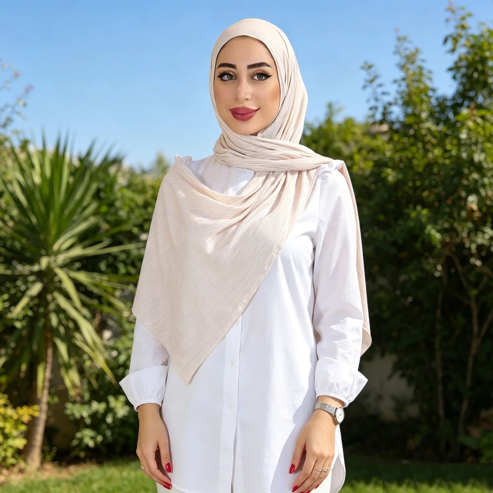 

Muslim Knitted Jersey Pleated Hijab Shawl Scarf Solid Color Head Wrap Soft Hijabs Ladies Scarves Women Headscarf Bandanas Turban