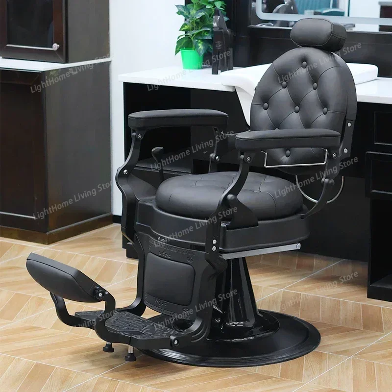 

Folded Down Lifted Shaved Repaired Barber Chair Classic Reclining Salon Chair for Hair Stylist All Purpose Adjustable Headrest