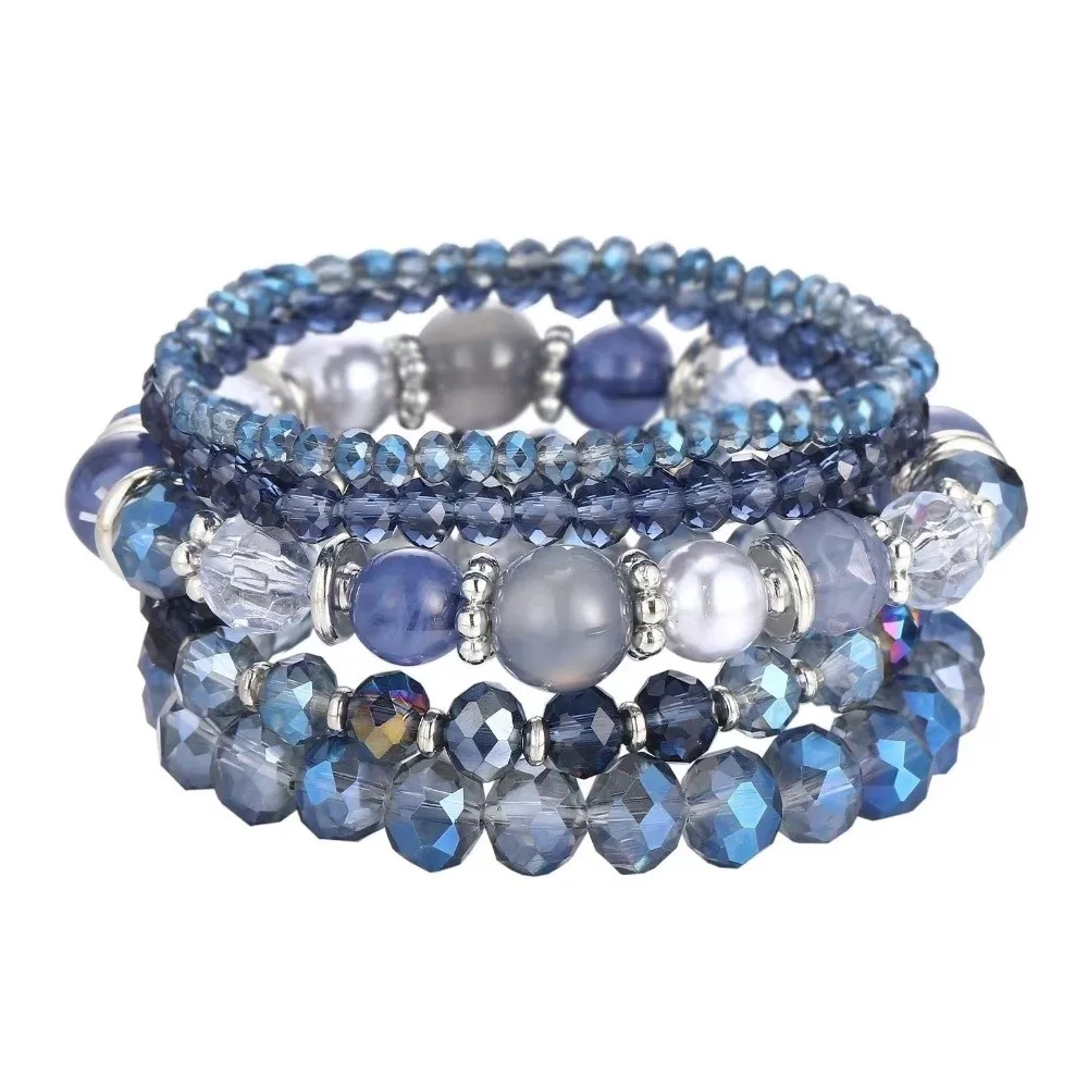 Fashion Elastic Stretch Layered Bracelet Glass Bead Bohemian Style Stackable Bracelet Chic Adjustable Multi-Strand Bracelet Gift