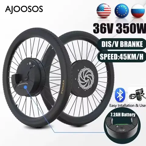 kit para bicicleta eléctrica, rueda de Motor todo en uno, 36V, 350W, 7,2Ah, buje inalámbrico para conversión de bicicleta eléctrica, disco/freno en V