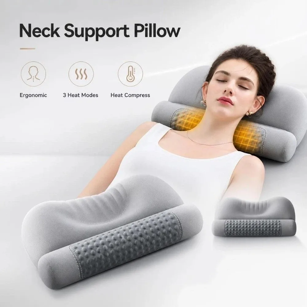 Heating Cervical Pillow Cylindrical 3 Heat Modes Neck Support Cushion Protecting Cervical Ergonomic Contour