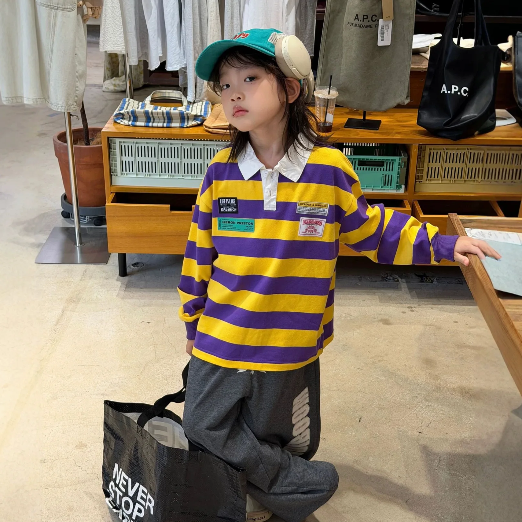 Children Clothes Kids Casual Shirt New Autumn Boys Retro Color-blocking Striped Yellow-purple Shirt Kids Casual Simple Top
