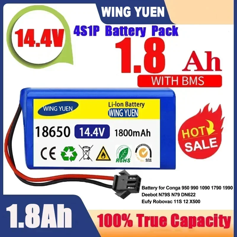 

18650 battery pack 14.4V 6800mAh lithium ion battery, suitable for Xiaomi G1 Mi Essential MJSTG1 robot vacuum cleaner,