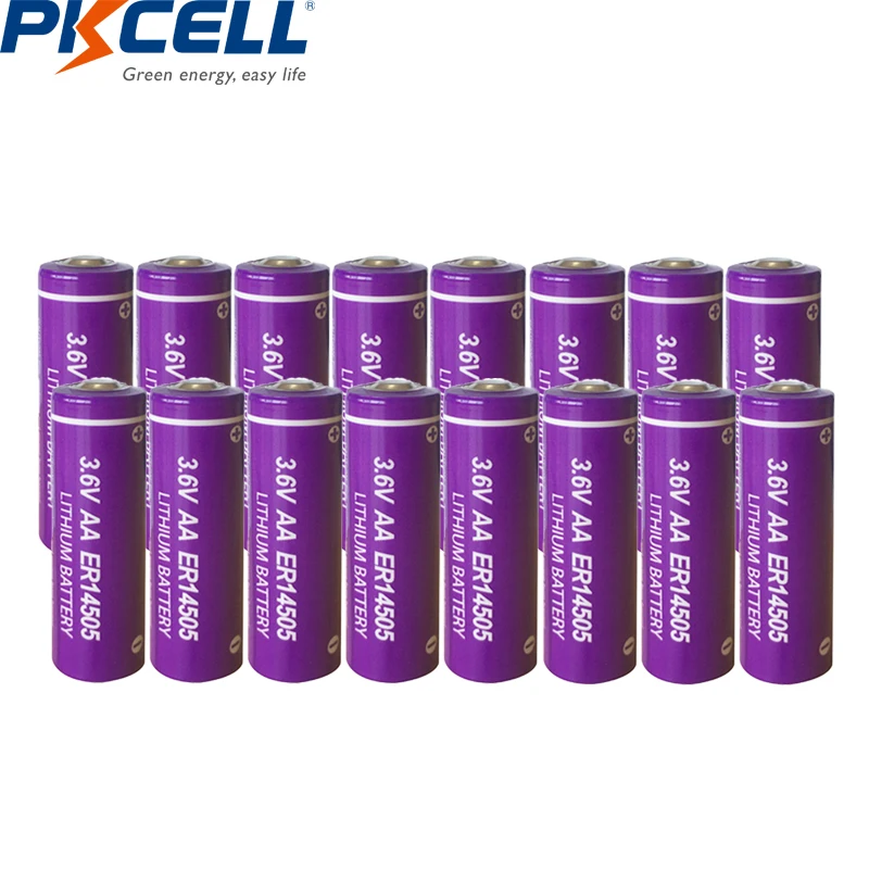 16PC PKCELL ER14505 3.6V AA 14505 2400mah lithium battery thionyl chloride Li/SOCl2 Primary lithium batteries pilas