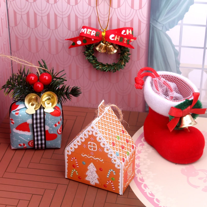 Mini árvore de natal pendurado decoração conjunto casa boneca decoração pingente brinquedo em miniatura