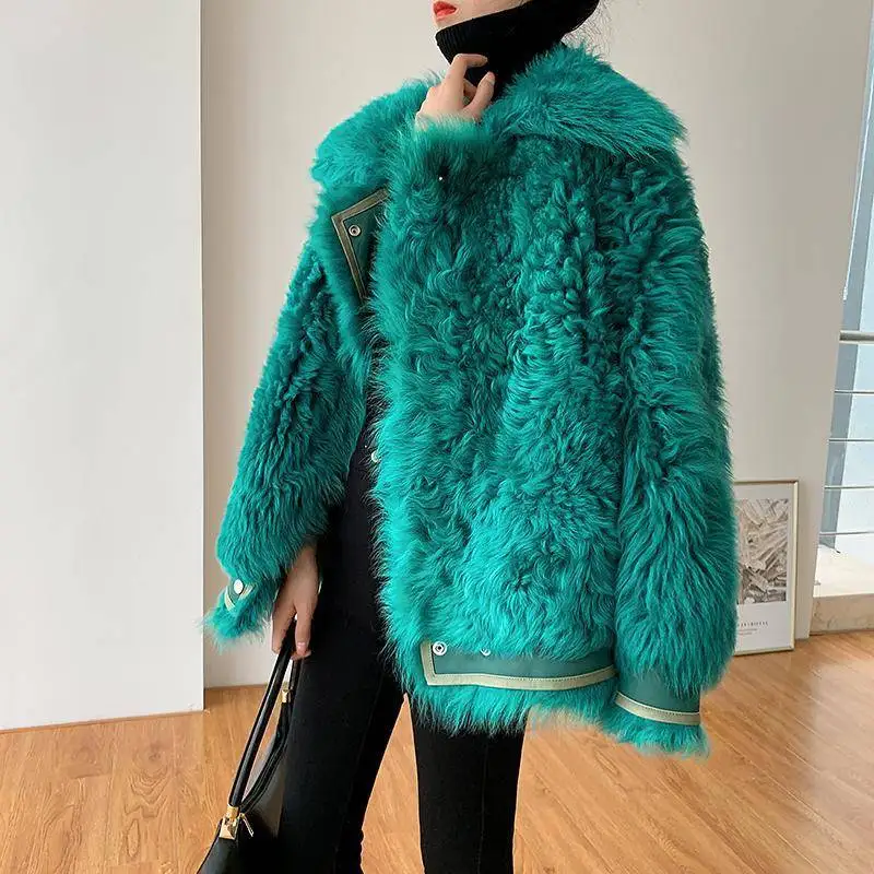 2023 Winter New Women Faux Fur Coat Loose Thicken Short Polo Collar Outwear Fashion Casual Biker Jacket All-match Outcoat