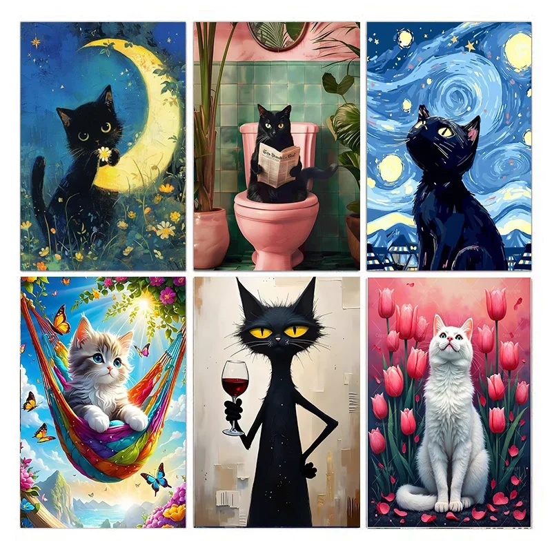 AB Diamant-Diamantgemälde, Cartoon-Katze 5D-Diamantgemälde, Diamant-Malset für Erwachsene und Anfänger, DIY-Mosaik