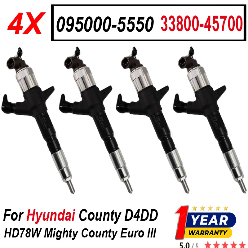 

4PCS Genuine Fuel Injector 0950005550 3380045700 Diesel Fuel Nozzle 095000-5550 095000 5550 for Hyundai HD78W Might 33800-45700