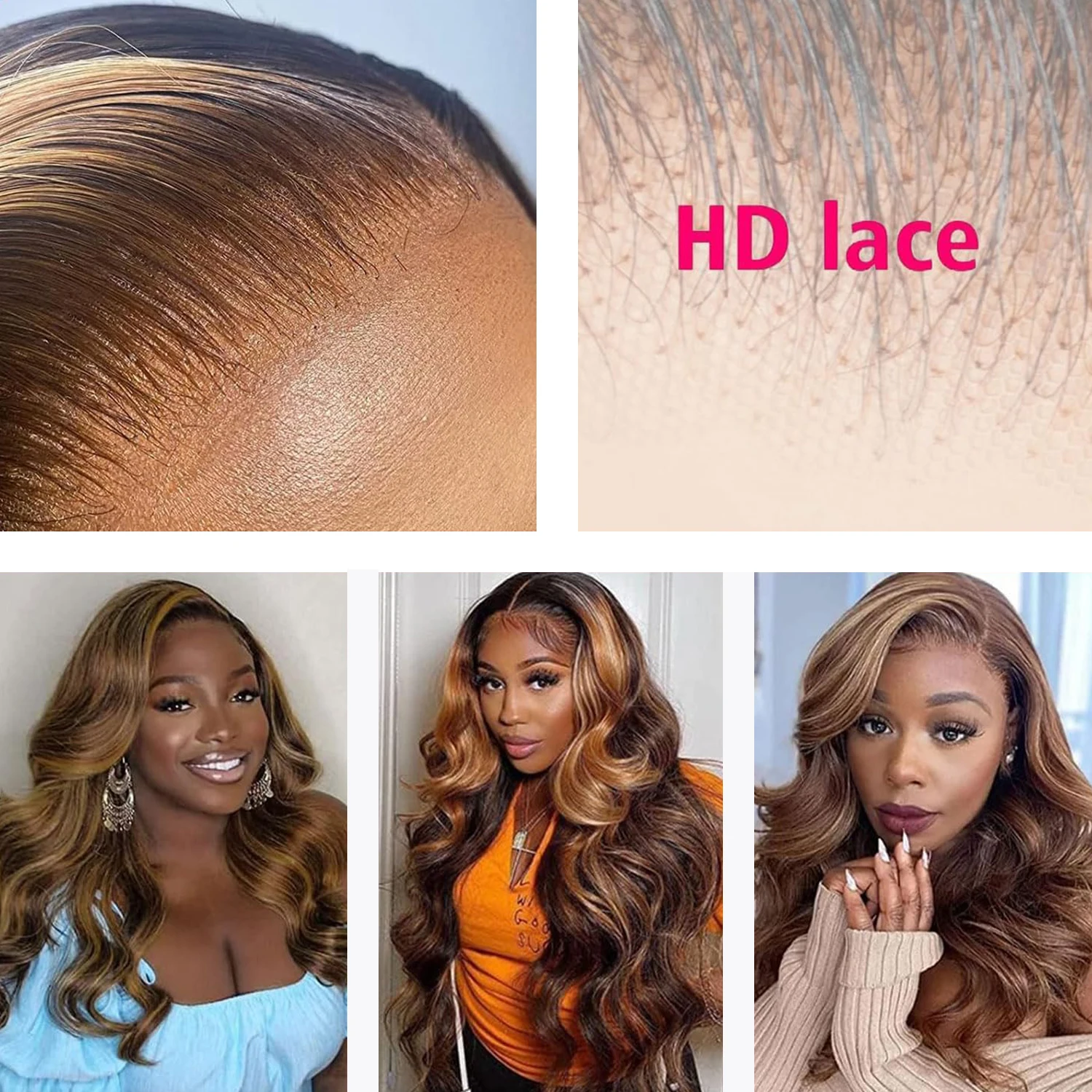 Resaltar peluca con malla frontal 13X4 cabello humano Ombre P4/27 pelucas frontales de encaje rubio miel de color para mujeres peluca de cabello Real 180% ondulado