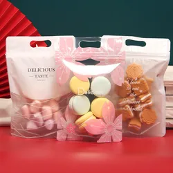 50Pcs Cherry Blossoms Flower Biscuits Snowflake Crisp Cookies Nougat Portable Self-Supporting Zipper Packaging Bags