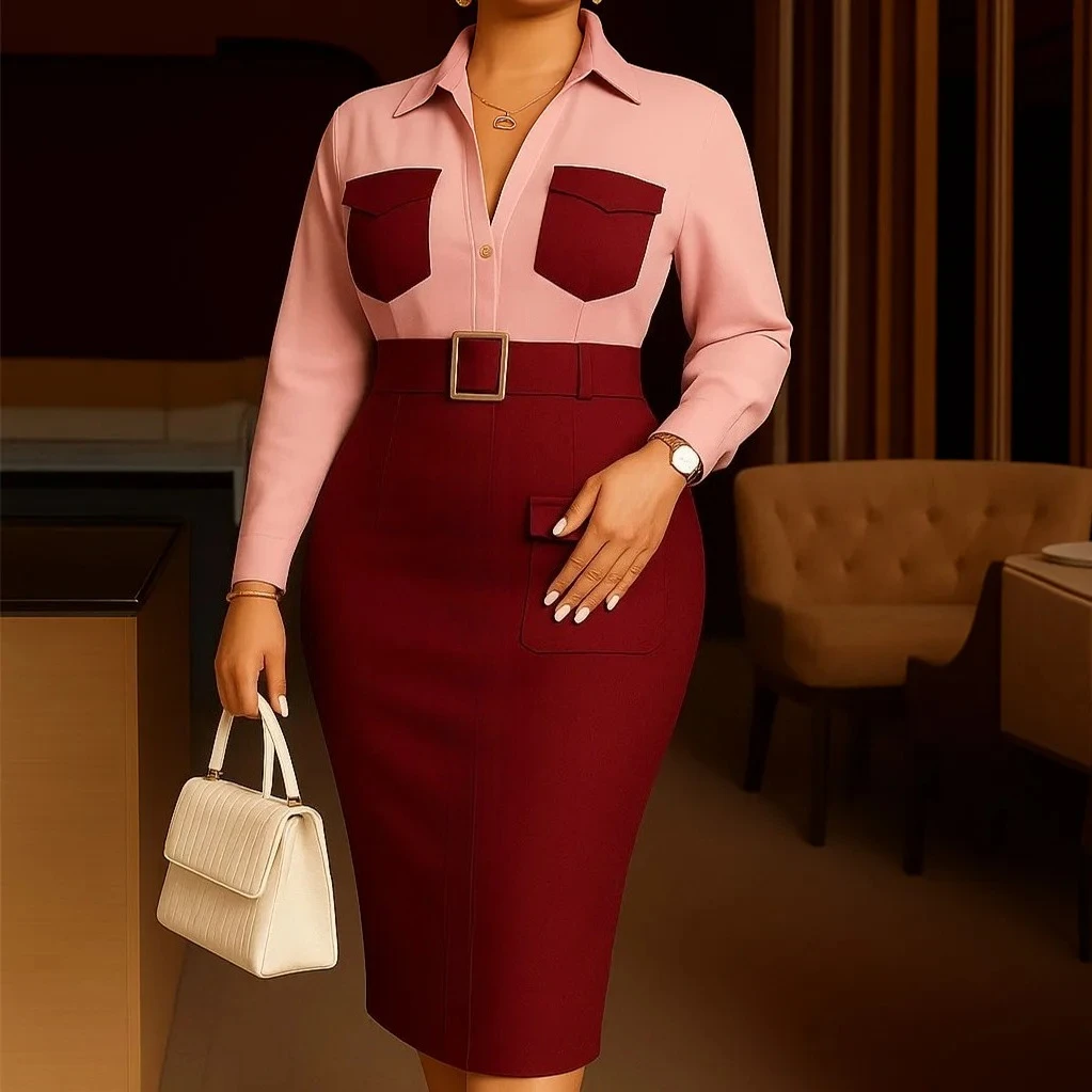 

Элегантные церковные платья с длинными рукавами и отложным воротником, женские цветные лоскутные платья, офисные женские рабочие деловые осенние африканские новые платья