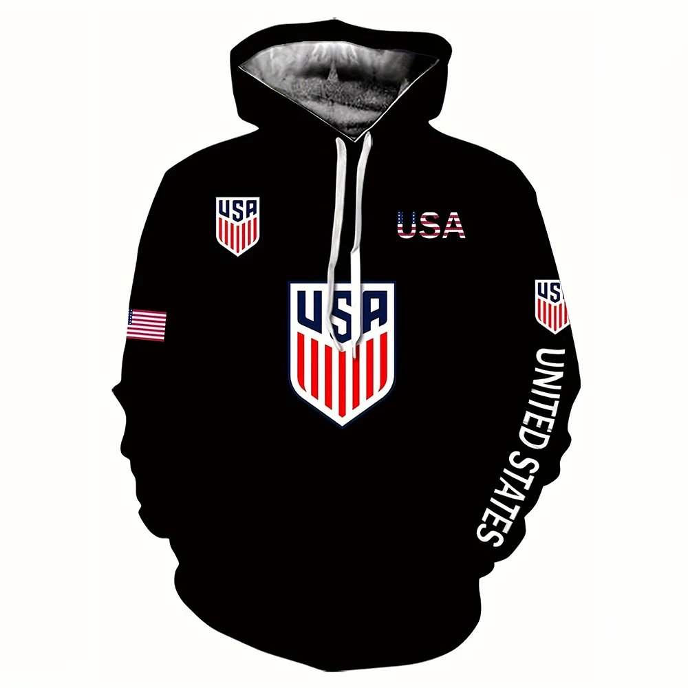 

Fashion Men's Hoodies American Flag Print Casual Trend Hoodies Pullover Sports Sweatshirt Autumn/Winter Loose Men's Clothing Top