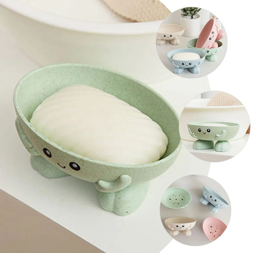 

2pcs Cartoon Holder Self Draining Lightweight Wheat Straw Multifunctional Bathroom Kitchen Travel Soap Box for Bar