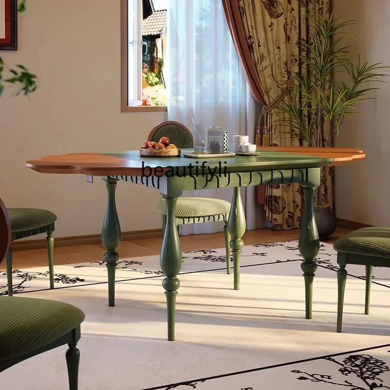 Oval solid wood folding dining table New Chinese small apartment household rectangular dining table