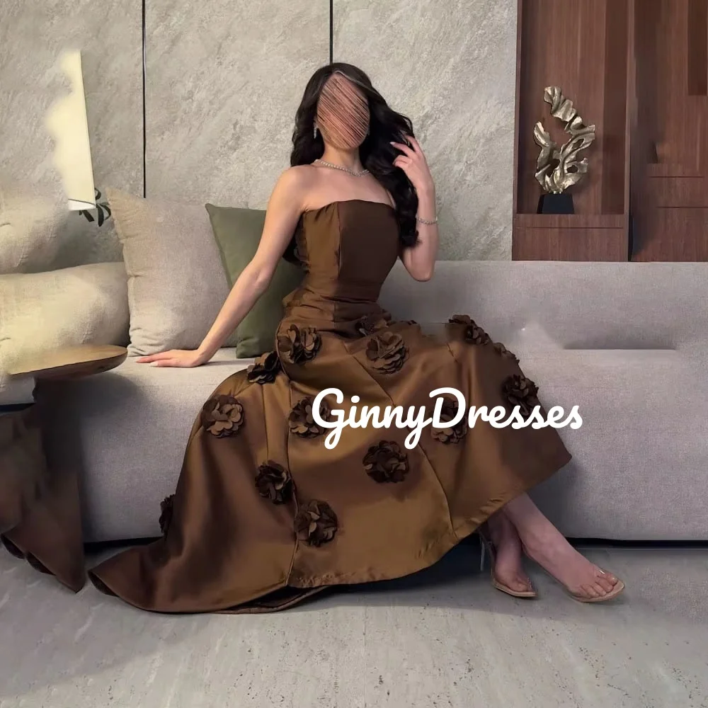 Abito per festa di nozze Personalizza abiti da festa eleganti a trapezio senza spalline lunghi fino al pavimento per le donne Fiori con cerniera Abiti formali Sle