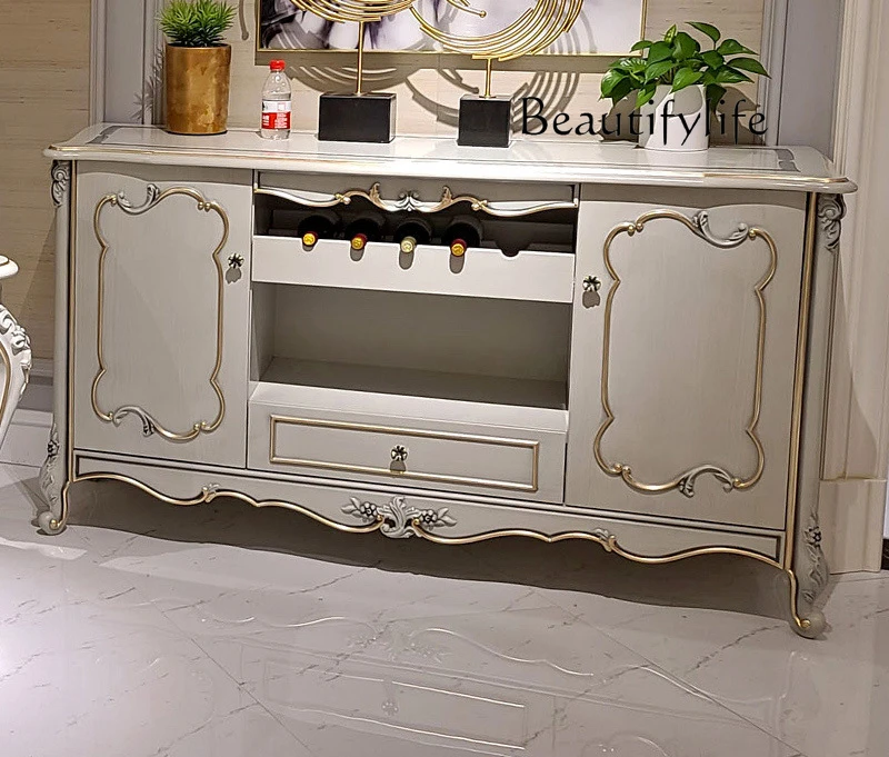 

Neoclassical dining side cabinet solid wood carving flower living room storage floor cabinet post-modern storage