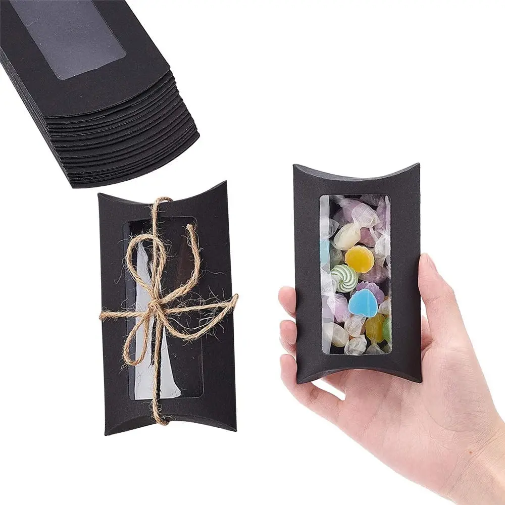 10/30/50 Stück Kraftpapier-Kissenbox mit transparentem Fenster, Süßigkeitenverpackungsbox, Snackbox für Geburtstags- und Hochzeitsfeiern – Detail 6