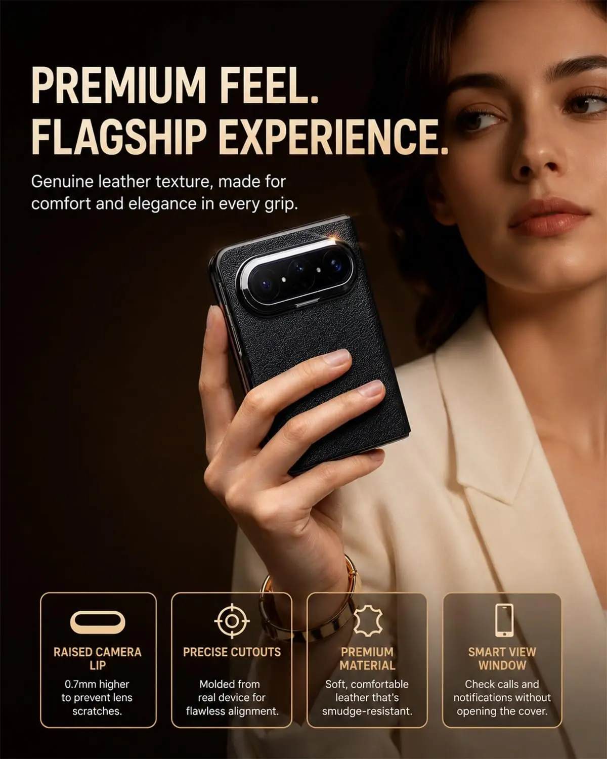 For Huawei Pura X Max Case Genuine Leather Flip Cover Clear View Window Touch Screen Shockproof Full Body Business Cowhide Case