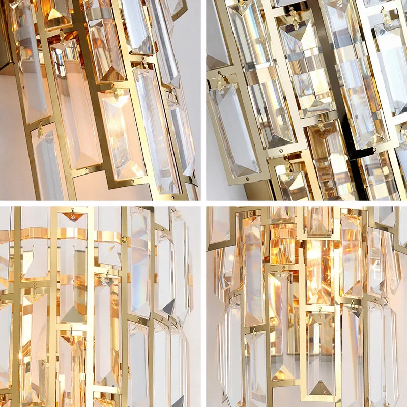 Luxury Rectangular Crystal Wall Lamp Modern Bedroom Study Led Indoor Sconce Night Lighting for Living Room Decor