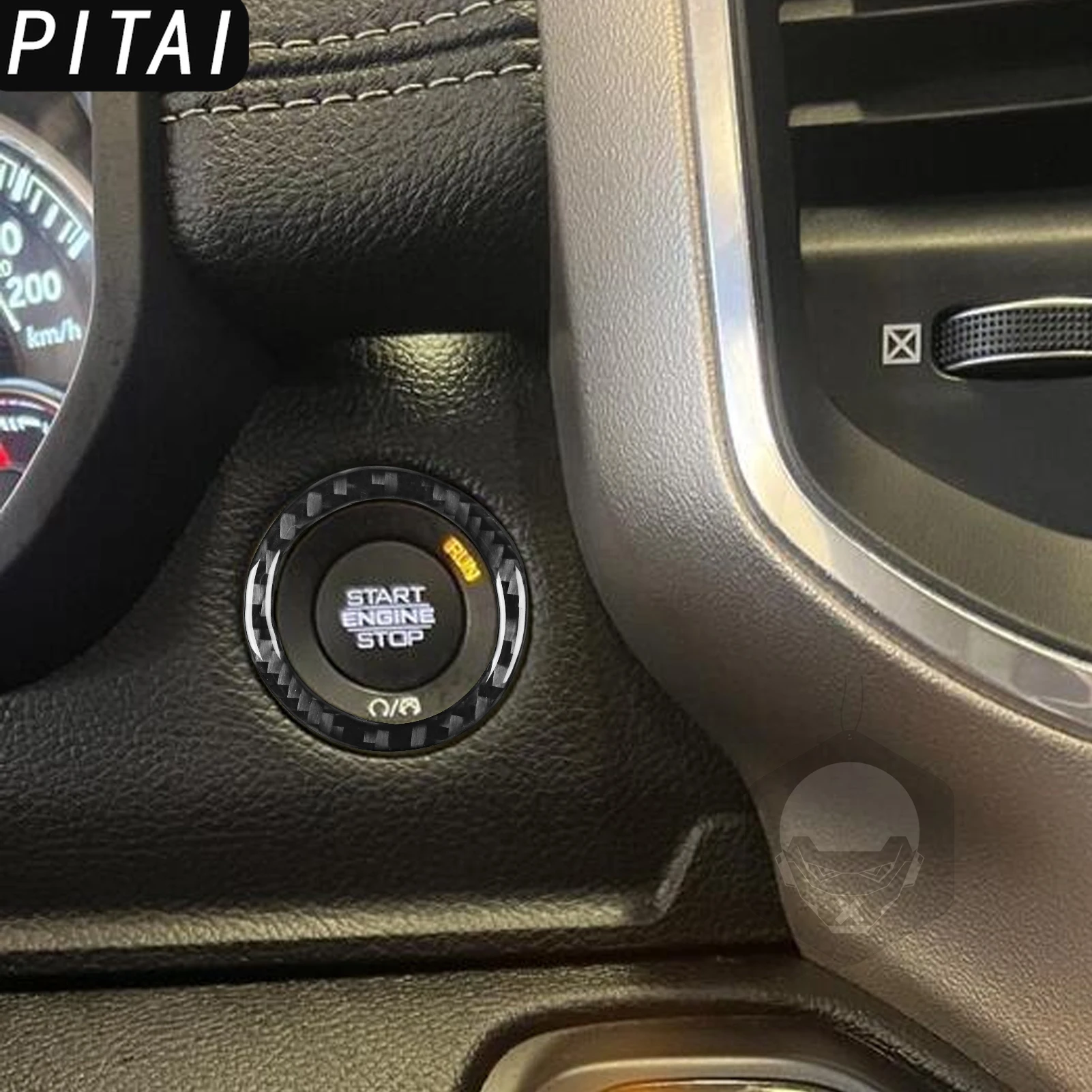 For Dodge Ram 2019-2023 Carbon Fiber Start Button Ring Panel Trim Strips Car Interior Accessories Decoration Sticker