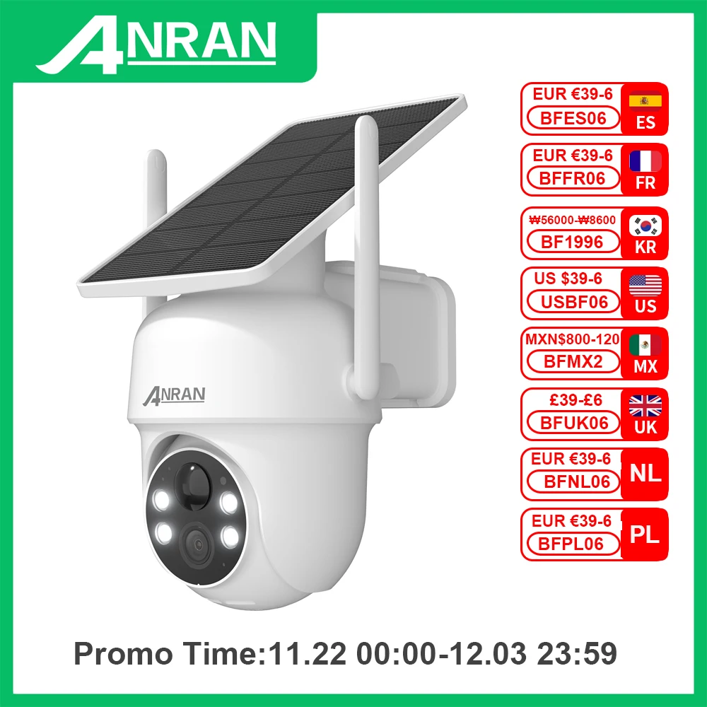 ANRAN 2K 3/5MP Solar Camera 2.4G Wifi Surveillance Security Cameras Home Protection Sloar Battery Cameras PIR Humanoid Detection