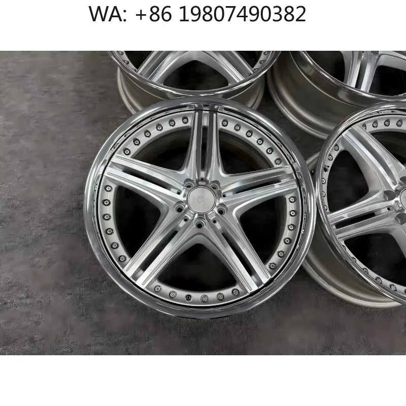 Brushed Silver Inner Spoke Custom Machined Face Forged Alloy Wheels Full Chrome Outer Lip Aftermarket Rims For American Muscle C