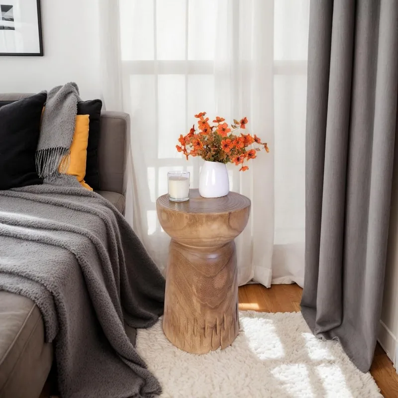 19”H Rustic Tree Stump Side Table Natural Wooden End Table,Round Wood Accent Stool for Living Room, Patio, Garden（Natural Color）