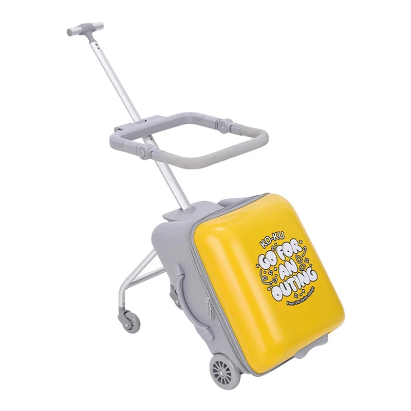 Imagem -02 - Grande Capacidade Trolley Case Bagagem Expansível com Guardrail Mala do Assento da Criança Pushable e Assento Amarelo Crianças Viagem 20