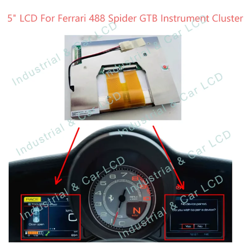 Original 5 Inch Dashboard LCD For Ferrari-488 Spider GTB LussoT Portofino Instrument Cluster F142M, 310698, 320038 2016-2021 LCD