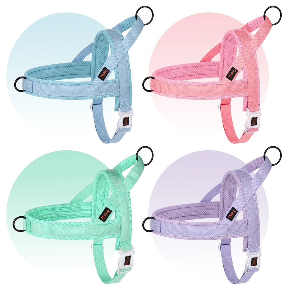 No Pull Nylon Dog Harness Adjustable Pet Dogs Training Harnesses Vest Breathable Pitbull Pug Harnesses For Small Large Dogs Pink