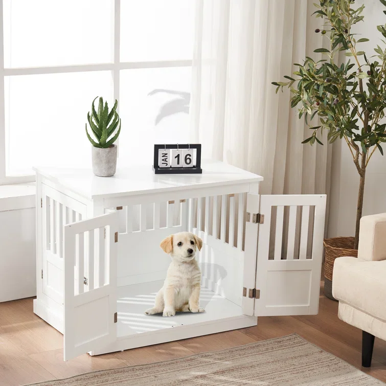 Furniture Style Dog Crate End Table Wooden Dog Kennel With Double Doors dog house