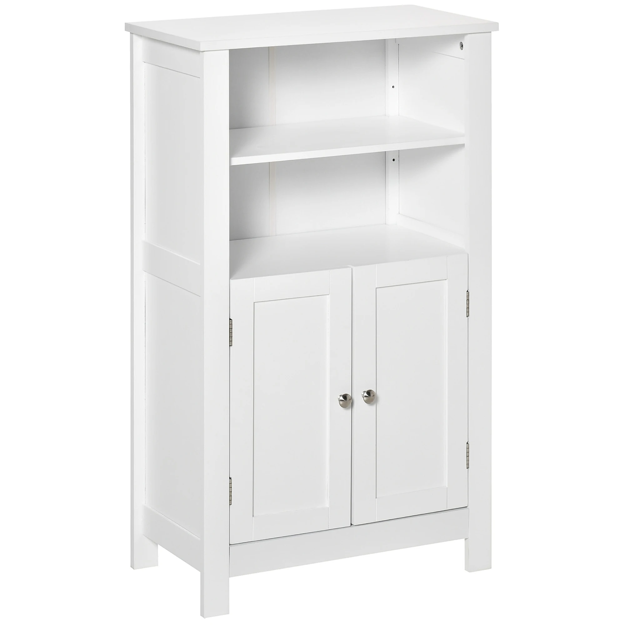 Kleankin Bathroom Floor Cabinet, Freestanding Bathroom Cabinet with 2 Open Shelves, Double Doors and Adjustable Shelves, White