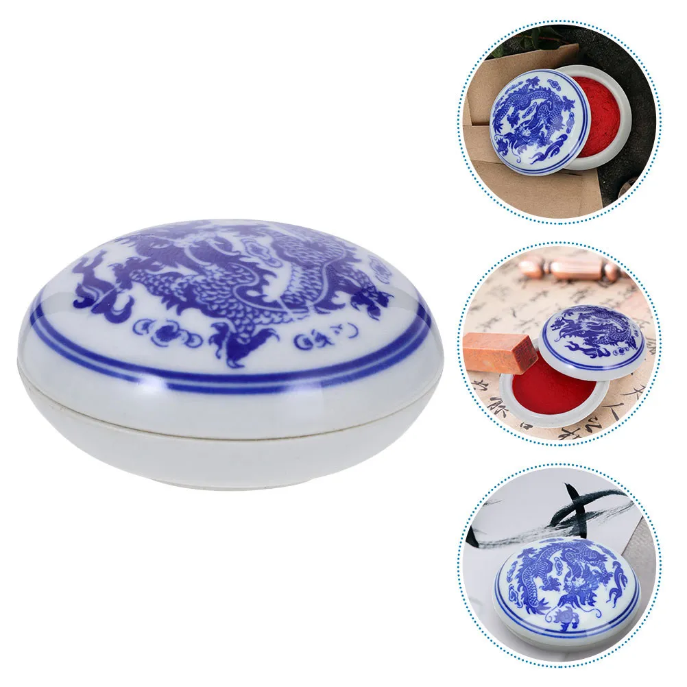 Ceramic Ink Pad Box Red Ink Paste for Chinese Calligraphy Painting Seal Stamp Inkpad Artistic Drawing Supplies