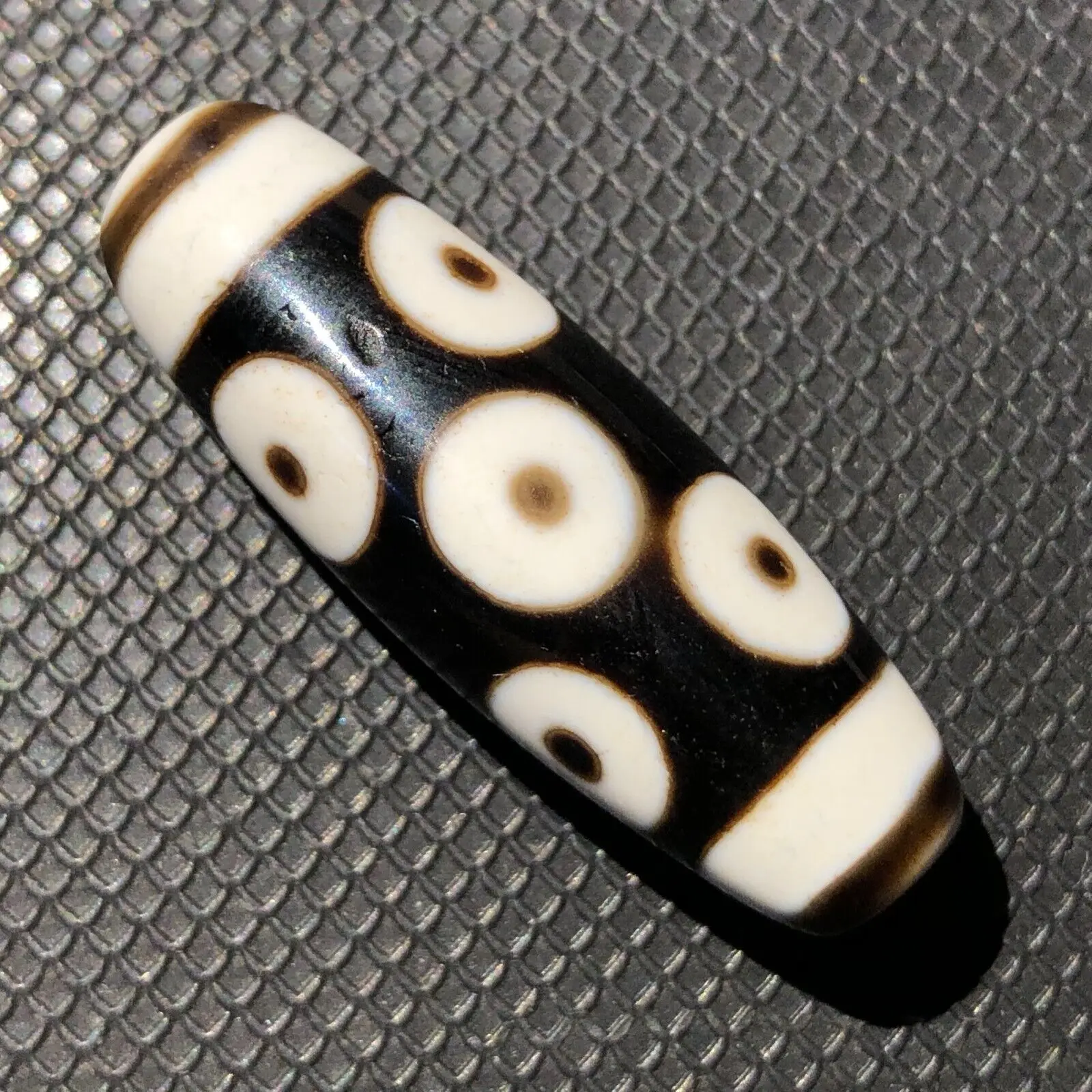 Magic Tibetan Old Agate Black whit 5eye Lightening Cinnabar Totem dZi Bead