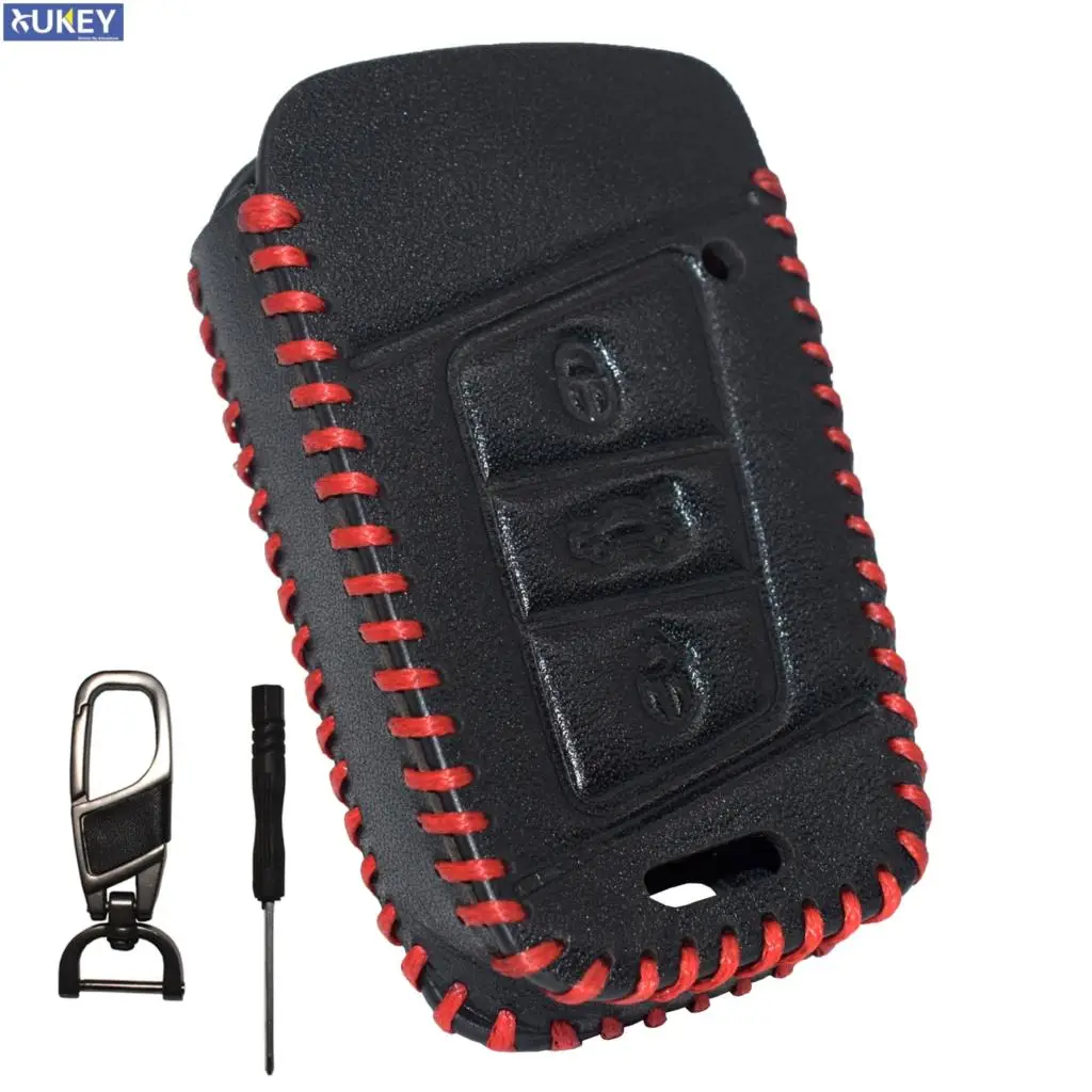 Car Key Remote Cover Black Leather Case 3 Buttons Insert Blade For VW Arteon Passat B8 Tiguan Skoda Superb A7 Kodiaq