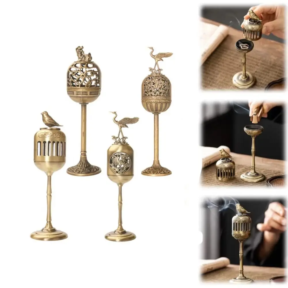 

Zinc Alloy Backflow Incense Holder Delicate Portable Magpie Hollow Lamp Elegant Auspicious Cloud Pattern Small Incense Burner