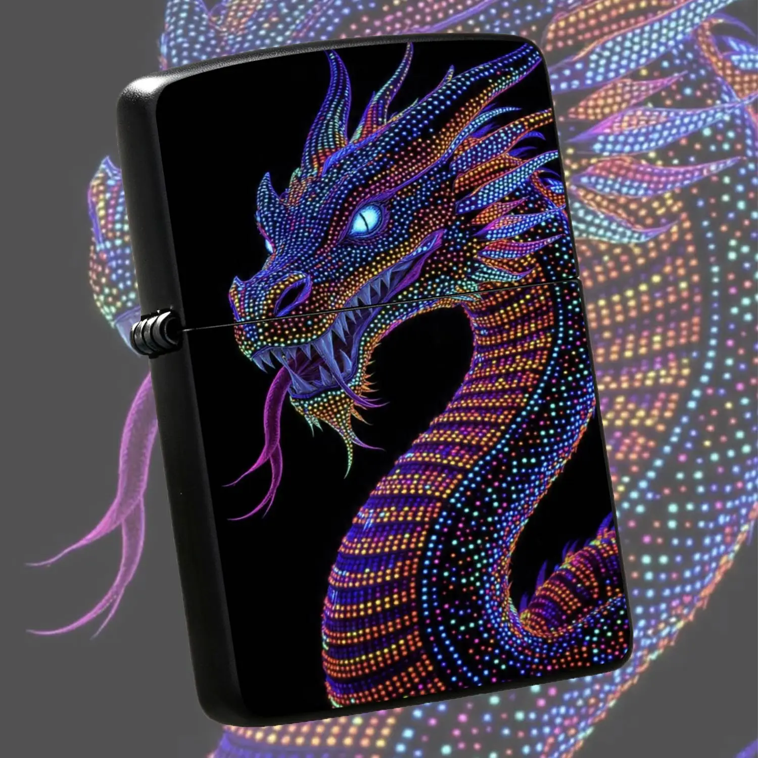 Cyber Neon Glow Dragon Pattern Portable Igniter, Vibrant Colorful Dot-Match Art Stylish Accessory, Suitable For Daily Outdoor Carrying, Multi-Scene Use, Exquisite Unique Practical Gift For Friends And Hobbyists, Long Lasting Fine Daily Smal