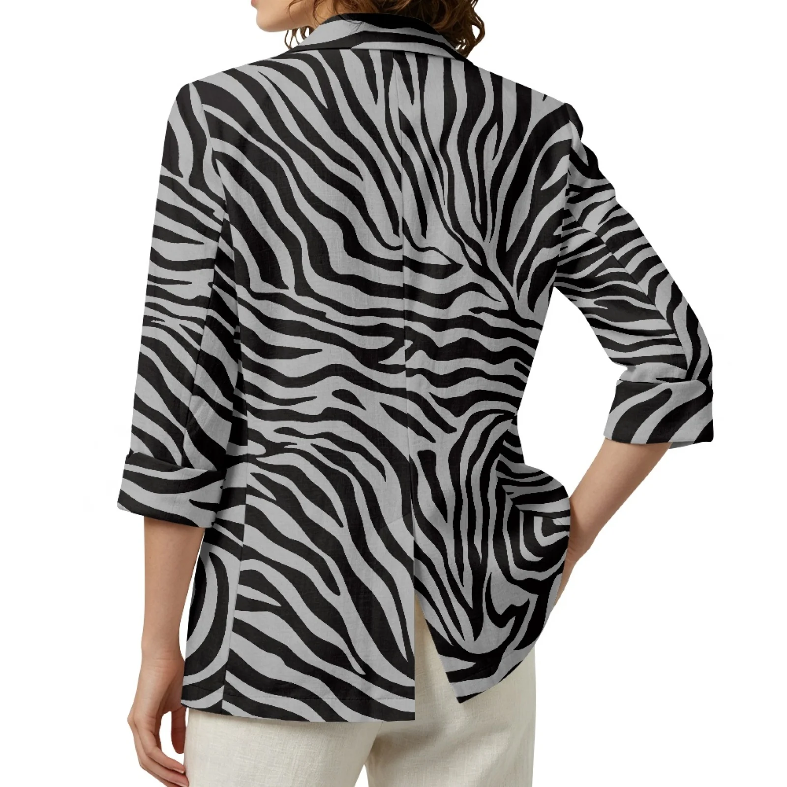 PENSTROLL Zebra Linen Style Beach Cardigan Casual Fall Jackets for Womens S-3XL