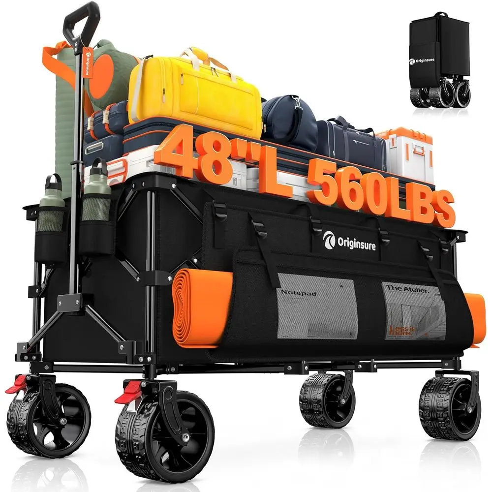 

Folding Utility Wagon with 560lbs Capacity and All-Terrain Wheels for Beach, Camping, and Shopping - 300L, Black