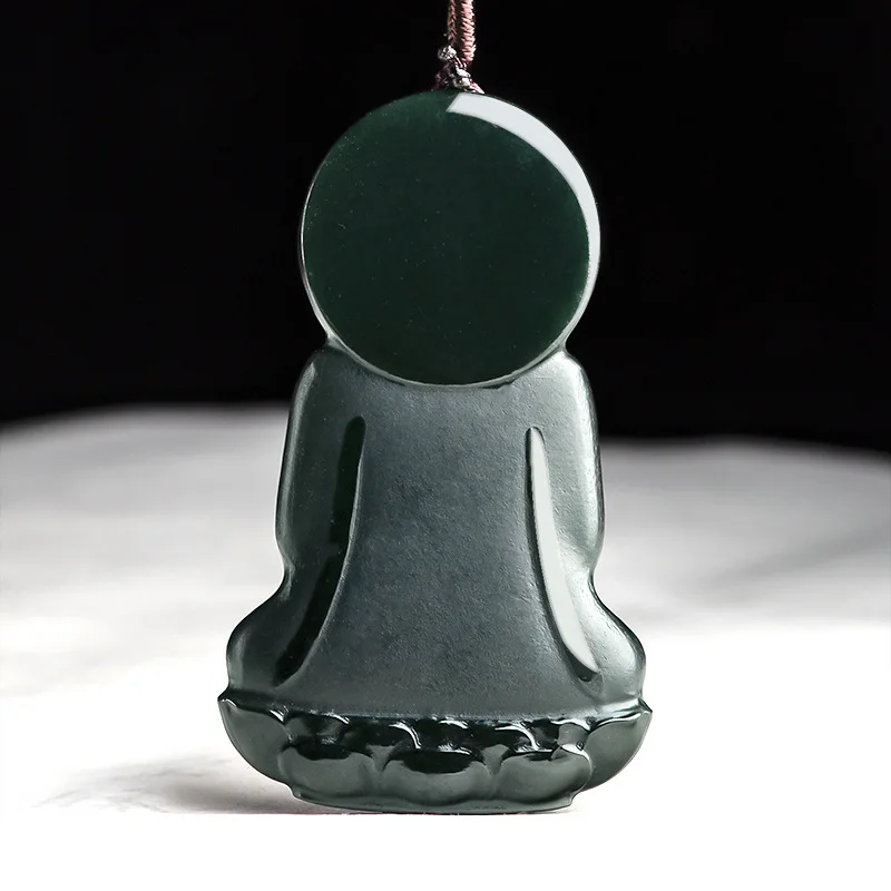 Maichuang/ Natural Hetian Mo Jade Three-dimensional Tathagata Buddha Necklace Pendant Fine Jewelry Accessories Men Women Amulet