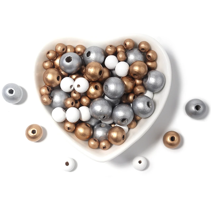 50-200pcs/lot 6 8 10 12mm Plated Color Wooden Beads Coated Round Loose Spacer Ball Bead For DIY Bracelet Necklace Accessories