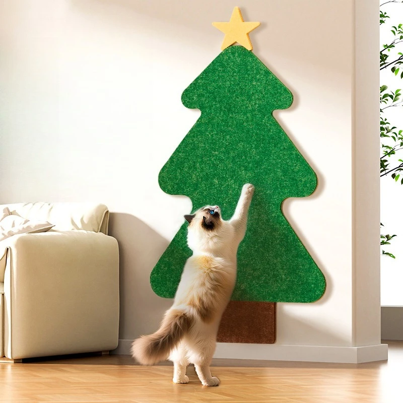 Scratch-Resistant Cat Scratcher, Felt Wall Stickers - Christmas & Halloween Themes, Non-Shedding, Self-Adhesive, Wall-Mountable