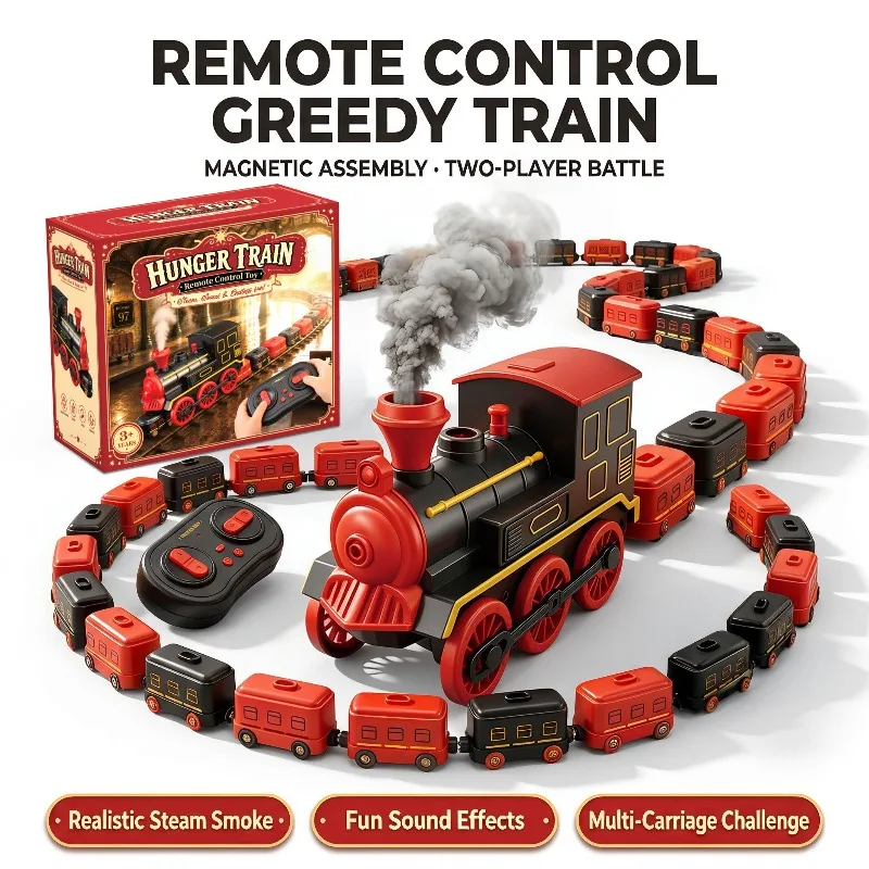 Children RC Magnetic Growing Greedy Steam Train Electric Interactive Battle Game Toys for Kids Remote Control Hungry Eating Car