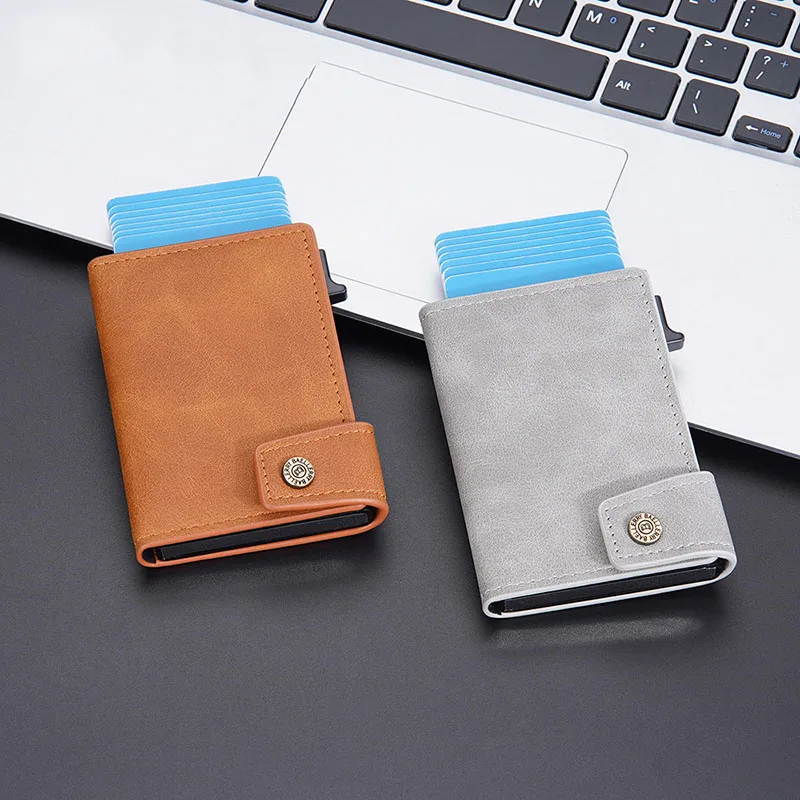 New RFID Men Women Wallet ID Credit Card Holder Mini Wallet PU Leather Vintage Hasp Holder Business Vertical Card Hold Automatic